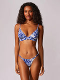 Top Triângulo + Tanga Lateral Estreita Estampada Ocean